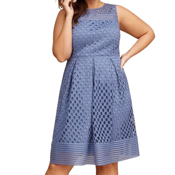 Lane Bryant Crochet Lace Overlay Dress Lined Classic A Line Blue Women's Plus 18 - Picture 2 of 14